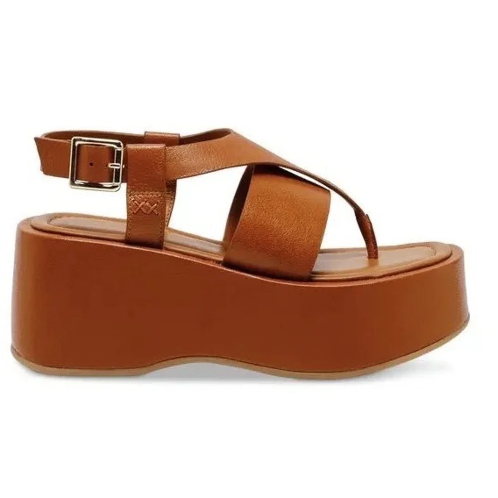Free People Holt Flatform Sandals Wmn 8.5 brown Leather Slingback Wedge boho